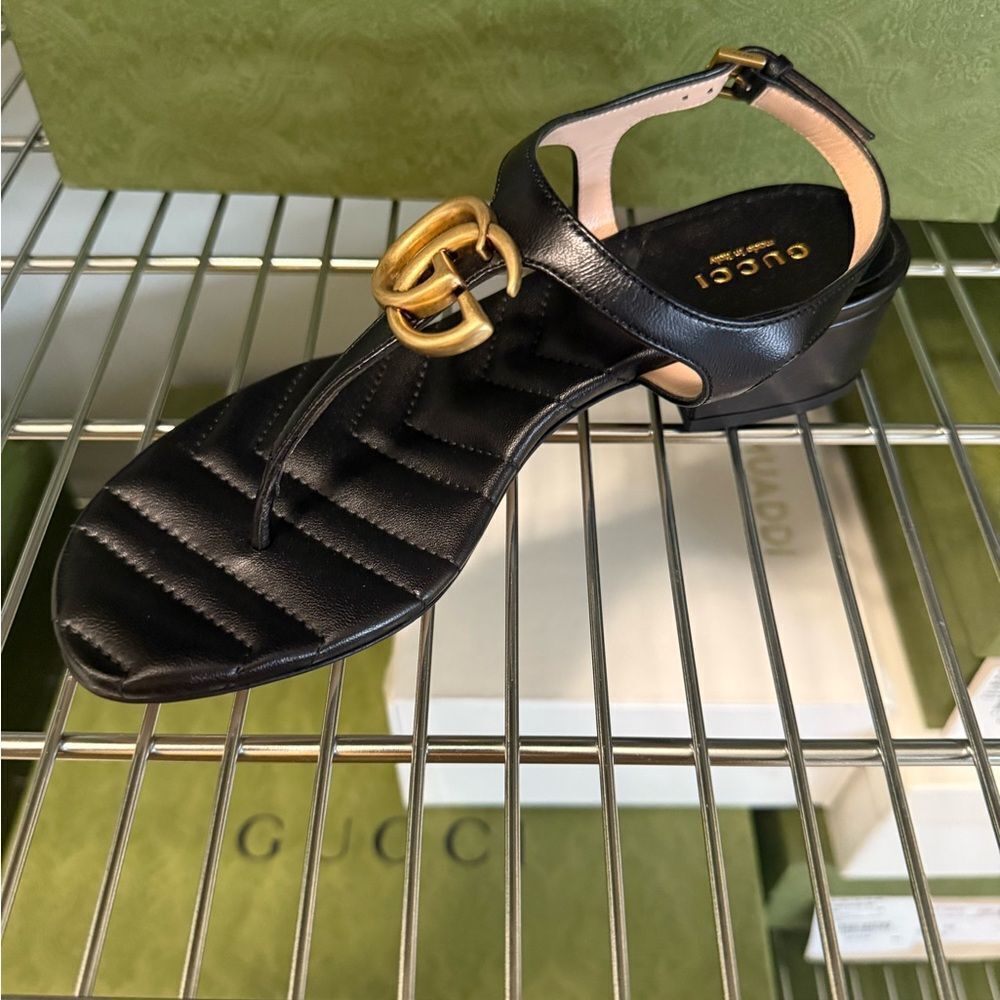 Gucci Black Sandals with Gold Buckle brand new with box and dustbag